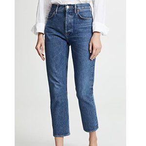 Agolde Riley High Rise Straight Crop Blue Jeans